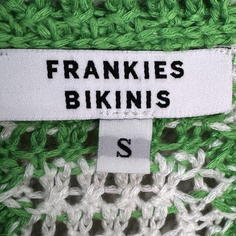 Frankies Bikinis Cover Up Womens Small Green Check Crochet Short Sleeve Cardigan - Picture 2 of 7